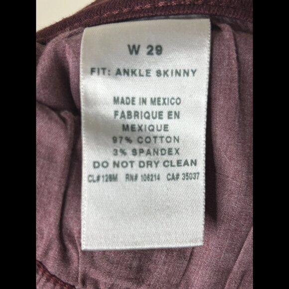 ELSE Stretchy Ankle Skinny Jeans Burgundy Denim 29W - Picture 6 of 7